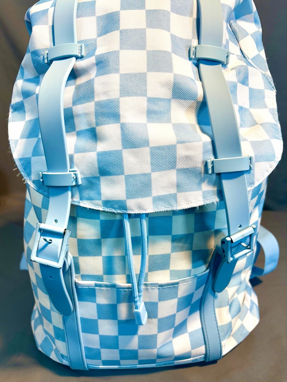 Light Blue Checkered Backpack - Unbranded